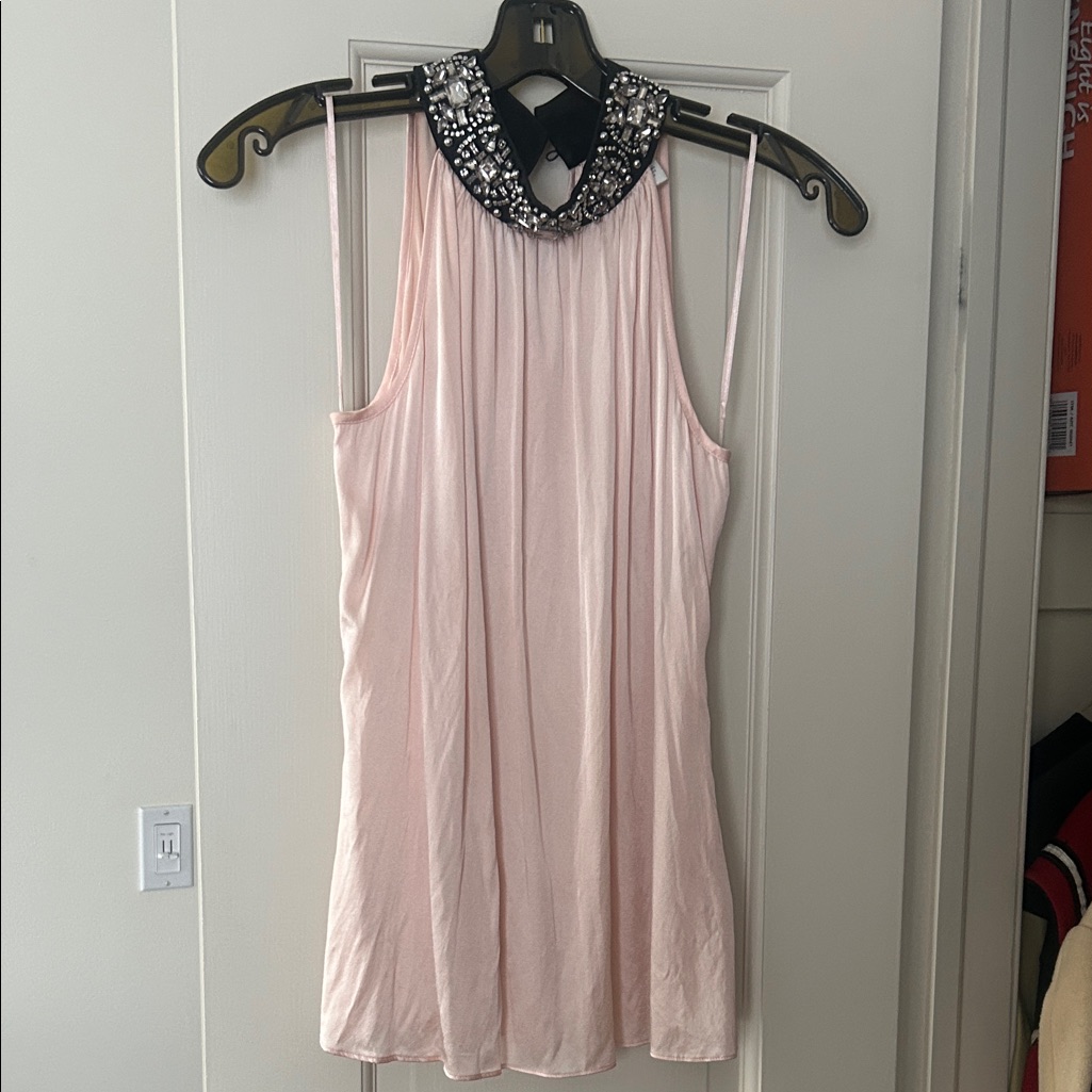 Cache Pink Silk Top With Embellished Collar